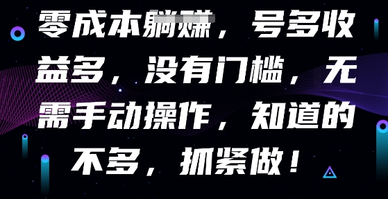 零成本全自动,号多收益多,没有门槛,无需手动-第一人副业终点站