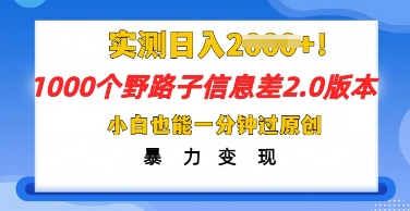 2025抖音1000个野路子信息差最新玩法，一分钟过原创，暴力变现月入几k-第一人副业终点站