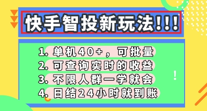 快手智投新玩法，单机日入40+，可批量，可查询实时收益，零门槛【揭秘】-第一人副业终点站