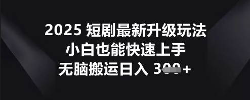 2025短剧最新升级玩法，小白也能快速上手，无脑搬运日入3张-第一人副业终点站