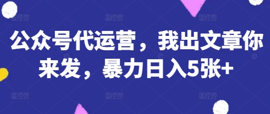 公众号代运营，我出文章你来发，暴力日入5张+【揭秘】-第一人副业终点站