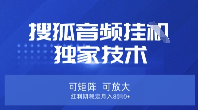 【搜狐音频挂G】独家技术，可矩阵可放大，红利期稳定月入8k【揭秘】-第一人副业终点站