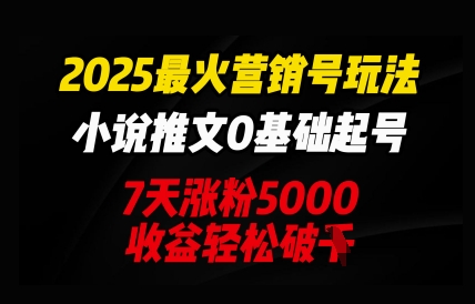 2025最火营销号玩法：小说推文0基础起号，7天涨粉5000，收益轻松破k-第一人副业终点站